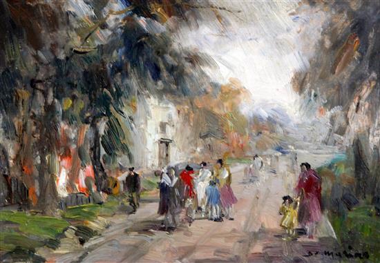 Francesco Di Marino (Italian, 1892-1954) Figures in parks, 10 x 13.5in.